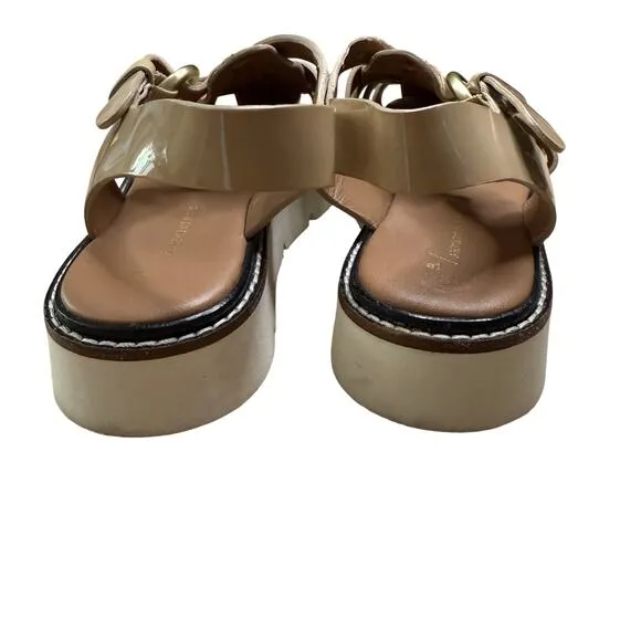 Anthropologie Fisherman Sport Sandals Vegan Patent Leather Nude Size 38 / 8