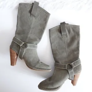 Anthropologie Terra Plana Grey Suede Interchangeable Harness Cowboy Boots
