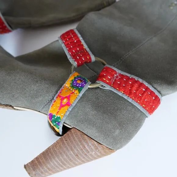Anthropologie Terra Plana Grey Suede Interchangeable Harness Cowboy Boots