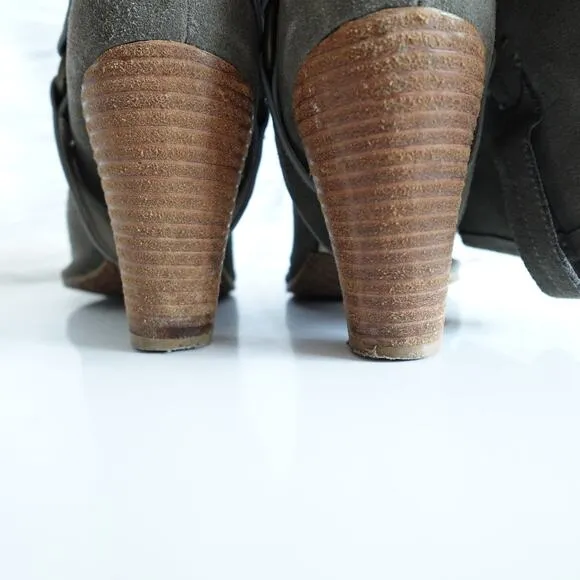 Anthropologie Terra Plana Grey Suede Interchangeable Harness Cowboy Boots