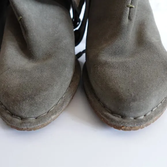 Anthropologie Terra Plana Grey Suede Interchangeable Harness Cowboy Boots