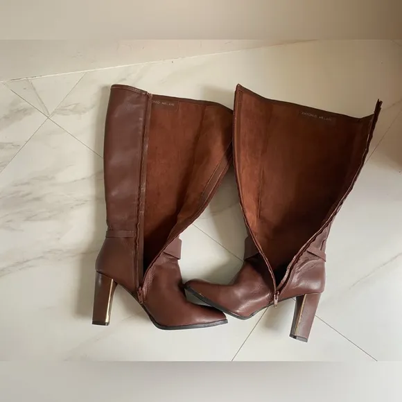 ANTONIO MELANI Brown Heeled Boots Knee-High Elegance