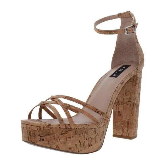 AQUA Womens Beige Cushioned Milo Round Toe Block Heel Buckle Dress Sandals 9.5 M