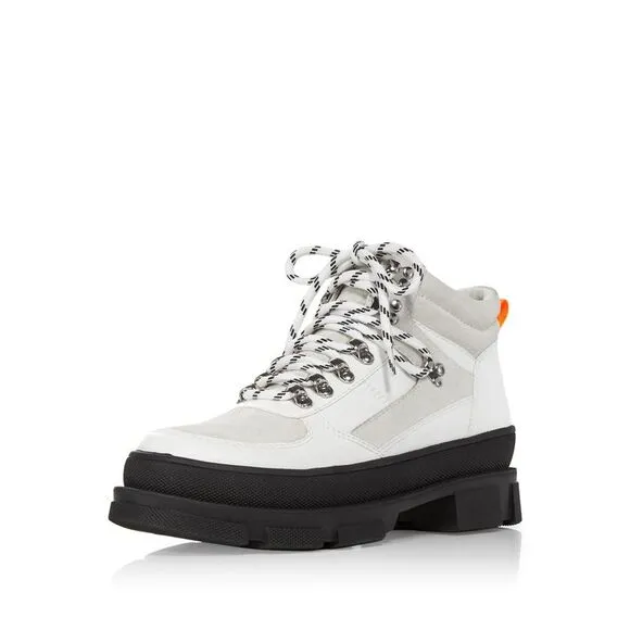 AQUA Womens White 1-1/2&quot; Platform Hike Round Toe Leather Hiking Boots 10 M