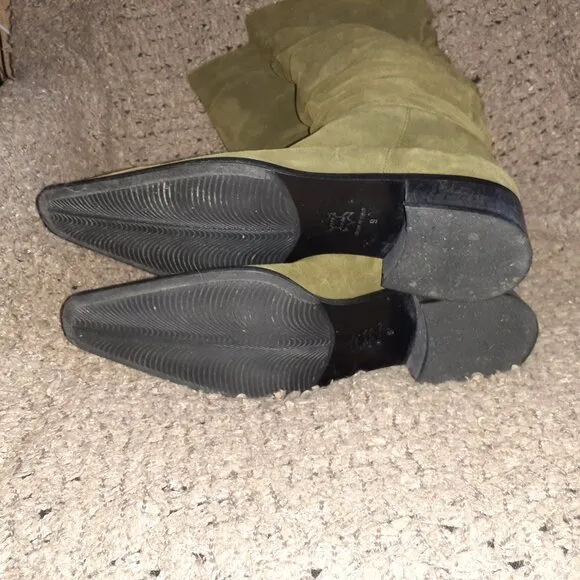 AQUATALIA-Green Suede-Knee-High-Snip Toe Slouch Boots-Size 9-Excellent