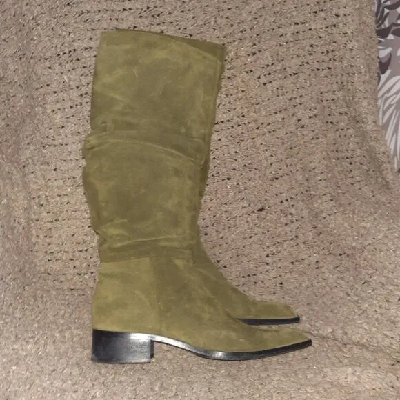 AQUATALIA-Green Suede-Knee-High-Snip Toe Slouch Boots-Size 9-Excellent