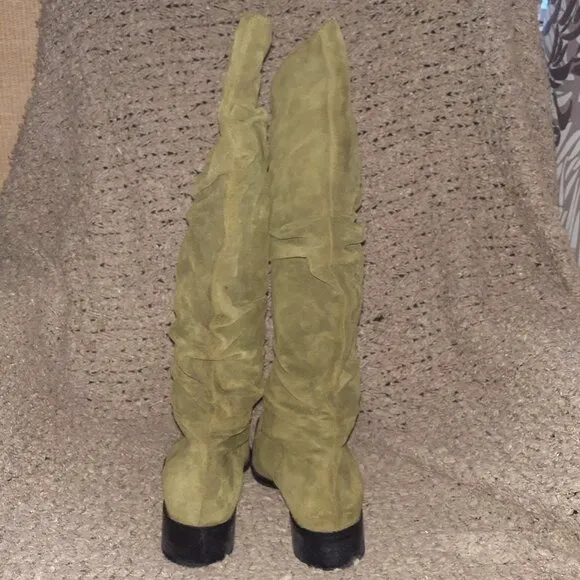 AQUATALIA-Green Suede-Knee-High-Snip Toe Slouch Boots-Size 9-Excellent