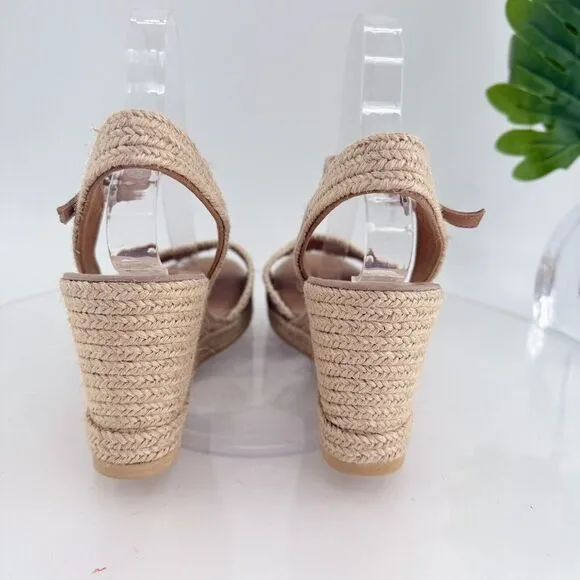 Aquatalia Jiliana Suede Stitch Wedge Espadrille Sandals Size 11 Waterproof Tan
