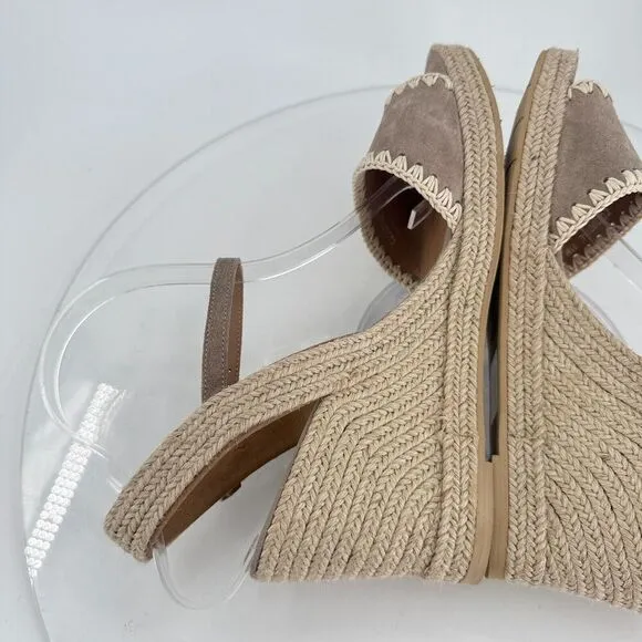 Aquatalia Jiliana Suede Stitch Wedge Espadrille Sandals Size 11 Waterproof Tan