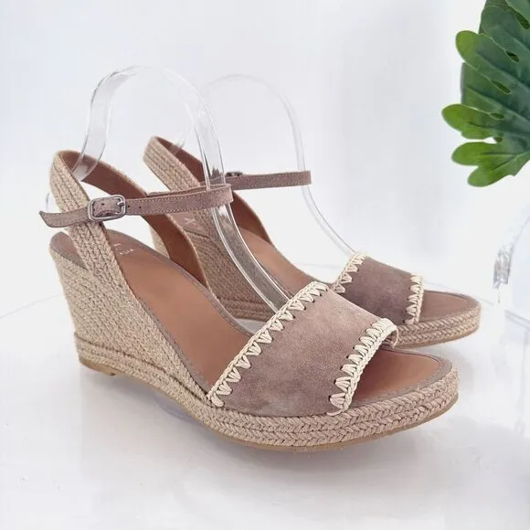 Aquatalia Jiliana Suede Stitch Wedge Espadrille Sandals Size 11 Waterproof Tan