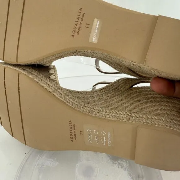 Aquatalia Jiliana Suede Stitch Wedge Espadrille Sandals Size 11 Waterproof Tan