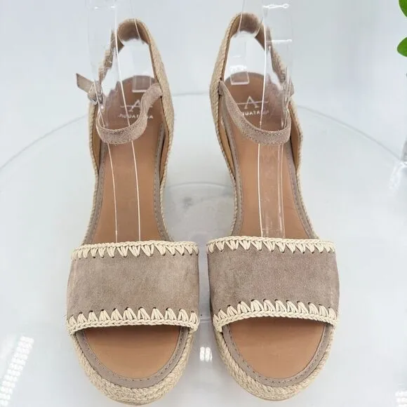 Aquatalia Jiliana Suede Stitch Wedge Espadrille Sandals Size 11 Waterproof Tan