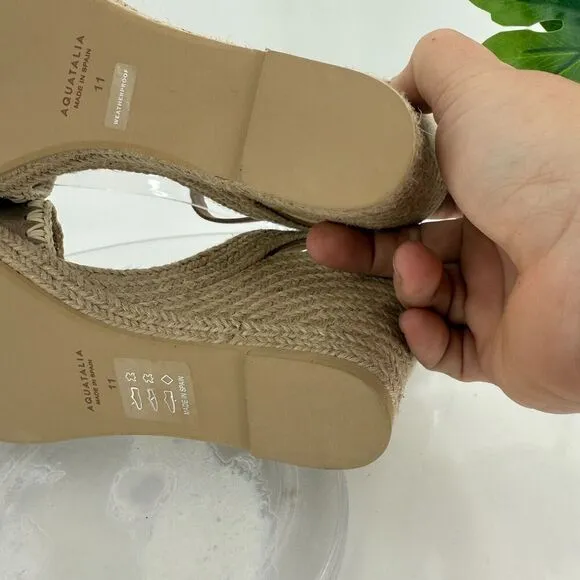 Aquatalia Jiliana Suede Stitch Wedge Espadrille Sandals Size 11 Waterproof Tan