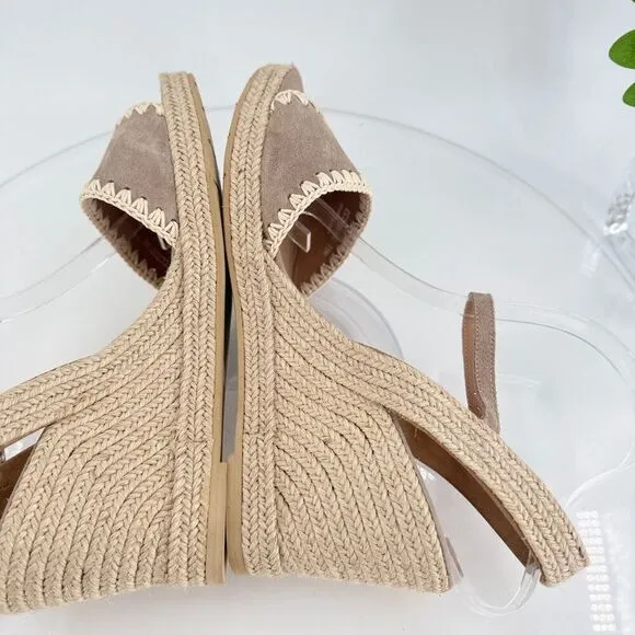 Aquatalia Jiliana Suede Stitch Wedge Espadrille Sandals Size 11 Waterproof Tan