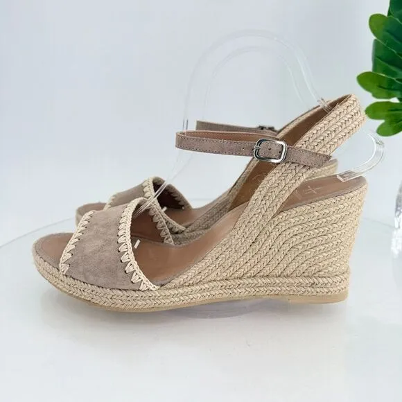 Aquatalia Jiliana Suede Stitch Wedge Espadrille Sandals Size 11 Waterproof Tan
