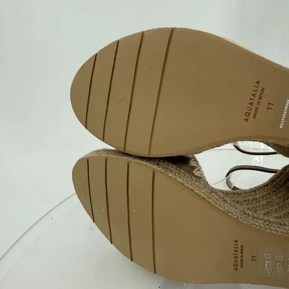 Aquatalia Jiliana Suede Stitch Wedge Espadrille Sandals Size 11 Waterproof Tan