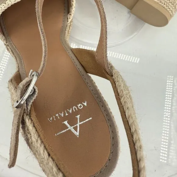 Aquatalia Jiliana Suede Stitch Wedge Espadrille Sandals Size 11 Waterproof Tan