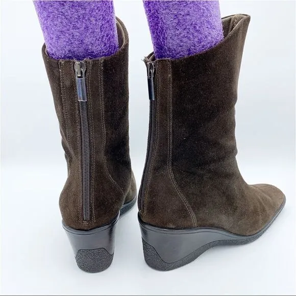 Aquatalia Waterproof Suede Wedge Calf Hight Boots Brown Sz 10