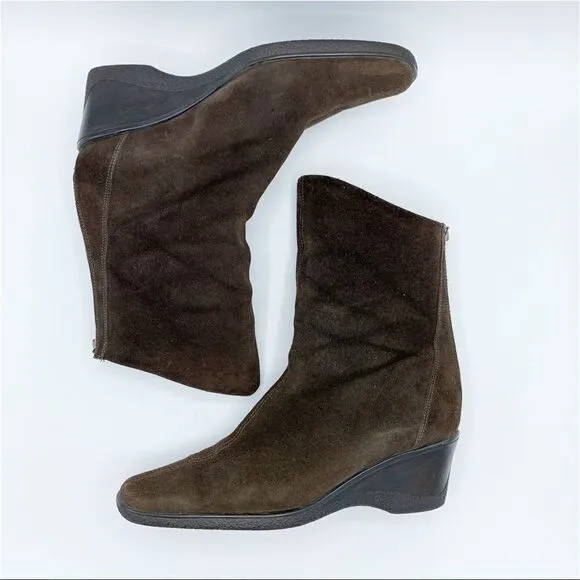 Aquatalia Waterproof Suede Wedge Calf Hight Boots Brown Sz 10