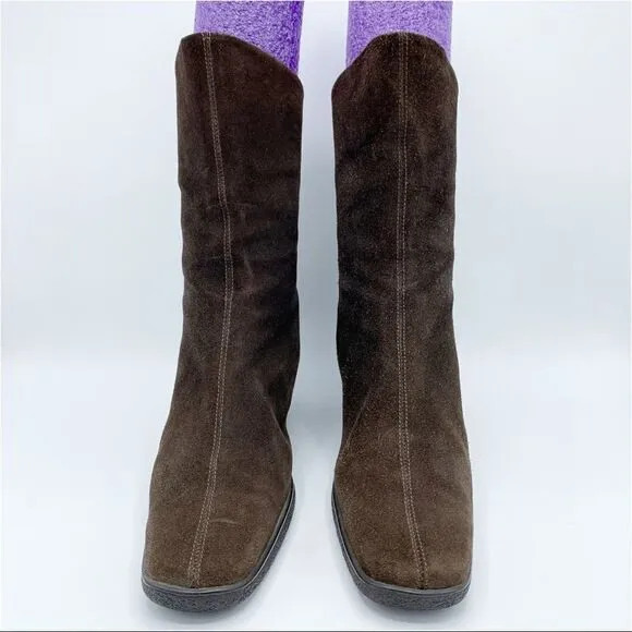 Aquatalia Waterproof Suede Wedge Calf Hight Boots Brown Sz 10