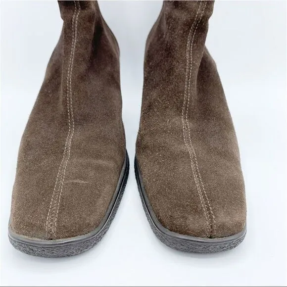 Aquatalia Waterproof Suede Wedge Calf Hight Boots Brown Sz 10