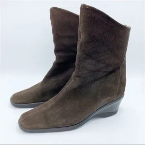 Aquatalia Waterproof Suede Wedge Calf Hight Boots Brown Sz 10