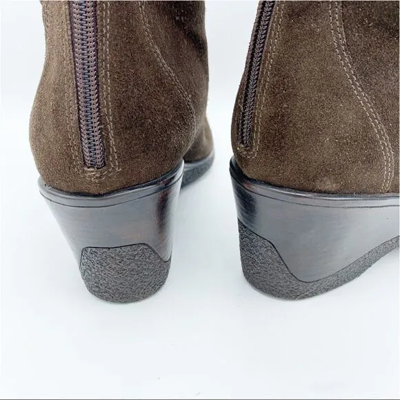 Aquatalia Waterproof Suede Wedge Calf Hight Boots Brown Sz 10