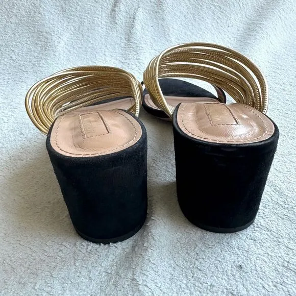 Aquazzura Rendez vous Sandals Black suede Gold strap size 38.5 US 8 heels