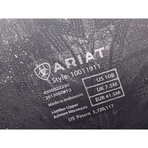 ARIAT Black Leather Round Toe Cowboy Boots Men's Size 10B Style 10011911