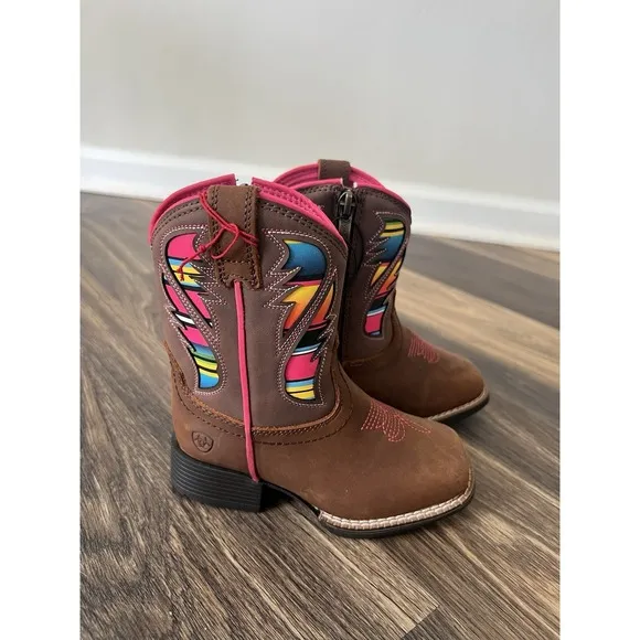 Ariat Cowgirl Boots Girls Size 7c Little Stompers Brown Multicolor