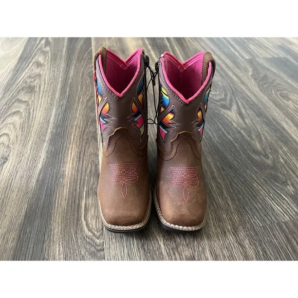 Ariat Cowgirl Boots Girls Size 7c Little Stompers Brown Multicolor