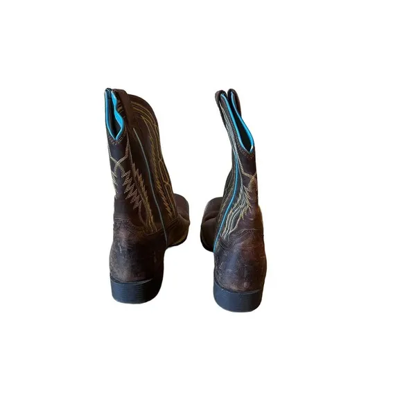 Ariat Kids Chute Boss Distress Brown/Old Blue Leather Cowboy Boots Size 4.5 EUC