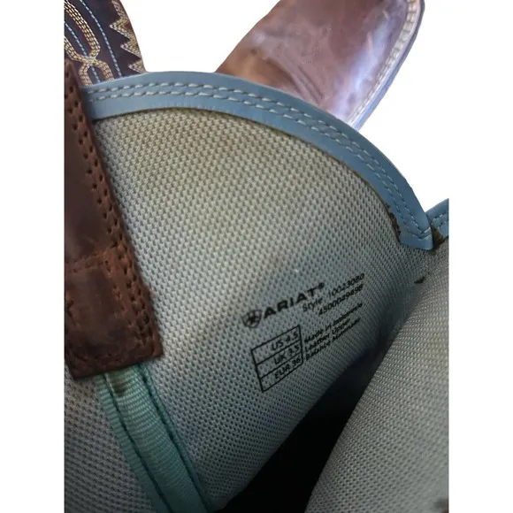 Ariat Kids Chute Boss Distress Brown/Old Blue Leather Cowboy Boots Size 4.5 EUC