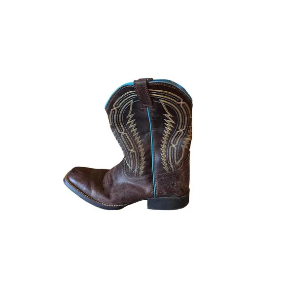 Ariat Kids Chute Boss Distress Brown/Old Blue Leather Cowboy Boots Size 4.5 EUC