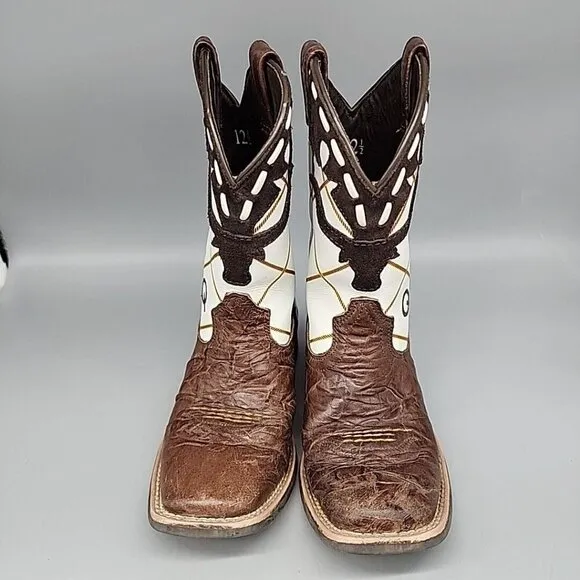 Ariat Western Youth Dakota Dogger Cowboy Boots 10014117 Sz 12.5 White Brown Kids