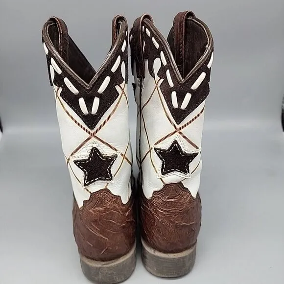 Ariat Western Youth Dakota Dogger Cowboy Boots 10014117 Sz 12.5 White Brown Kids