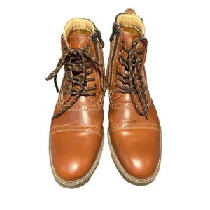 Arkbird Mens Brown Leather Cap Toe Ankle Boots Side Zip Lace Up Size 9