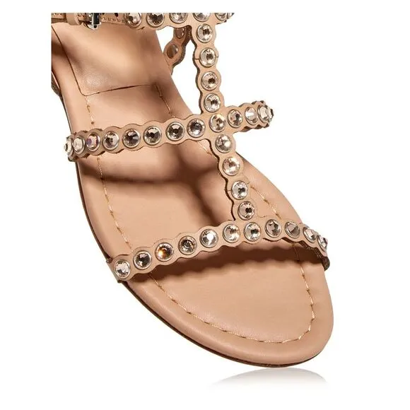 ASH Womens Beige Gem Jewel Heel Sasha Round Toe Sculpted Heel Leather Sandals 36