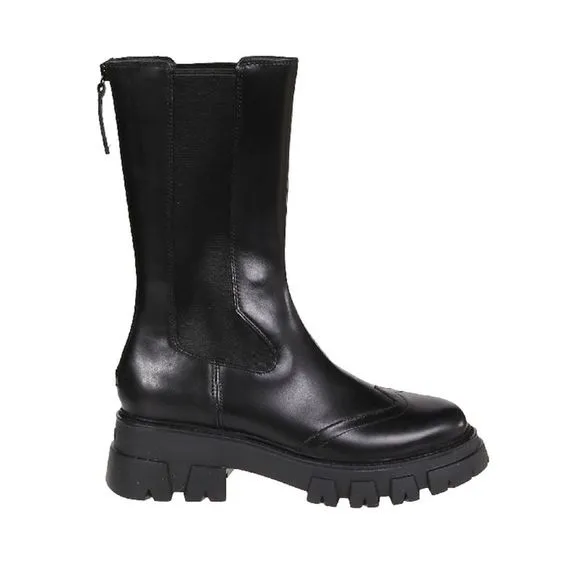 ASH Womens Black 1&quot; Platform Stretch Lennox Block Heel Zip-Up Leather Boots 38