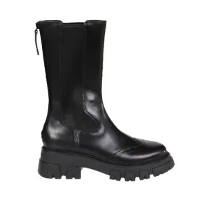 ASH Womens Black 1&quot; Platform Stretch Lennox Block Heel Zip-Up Leather Boots 38