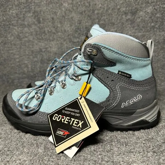 Asolo Womens Falcon LTH GV Hiking Boots Grey Celadon Blue Gore-Tex Size 7 NWT