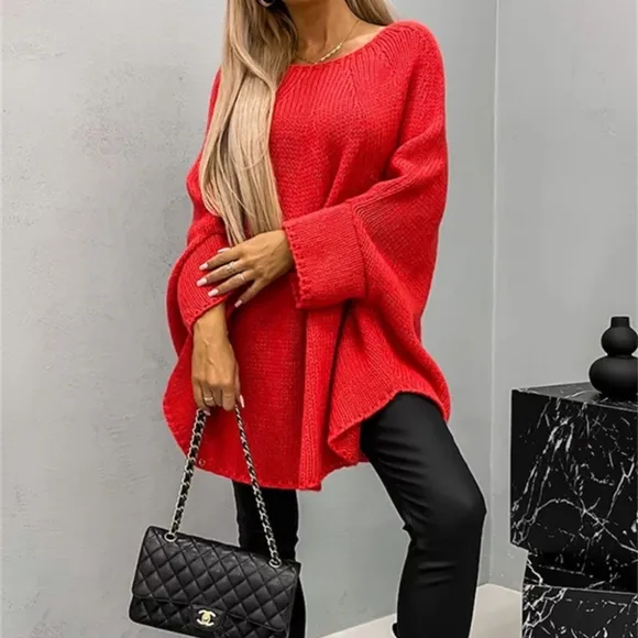 Aspen Batwing Knit Sweater - Red
