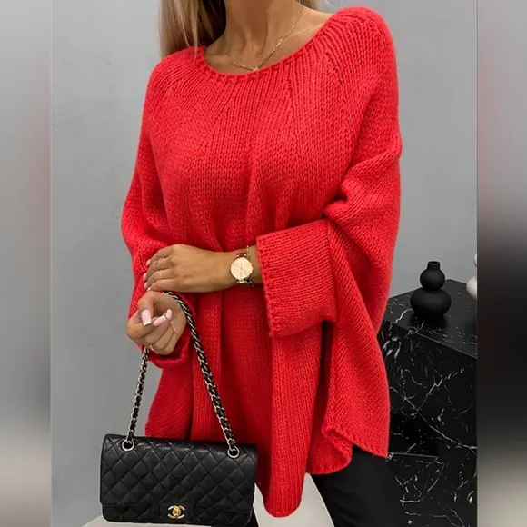 Aspen Batwing Knit Sweater - Red