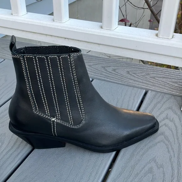 ASRA Western Leather Ankle Boots Black Size 7 NWOT