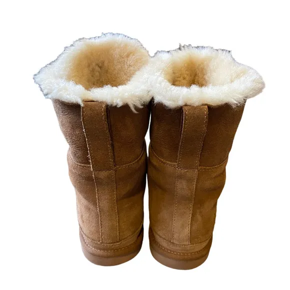 AU&amp;MU Shearling Fur Classic Suede 9 Lace Up Winter Boots Sheepskin Snow Tan