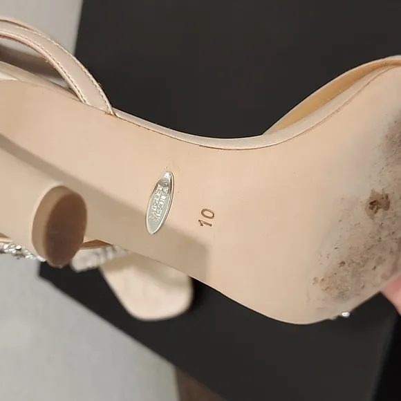 Badgley Mischka &quot;Kerry&quot; embellished strap sandal - soft nude, sz. 10, Pre-owned
