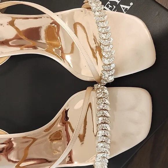 Badgley Mischka &quot;Kerry&quot; embellished strap sandal - soft nude, sz. 10, Pre-owned