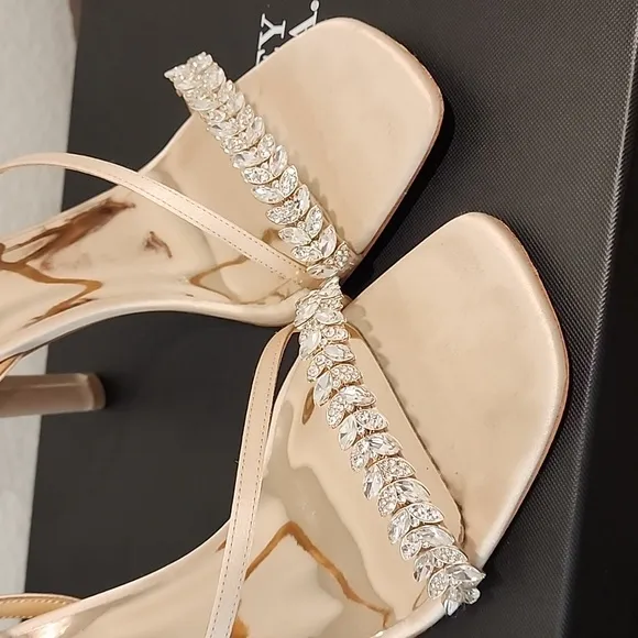 Badgley Mischka &quot;Kerry&quot; embellished strap sandal - soft nude, sz. 10, Pre-owned