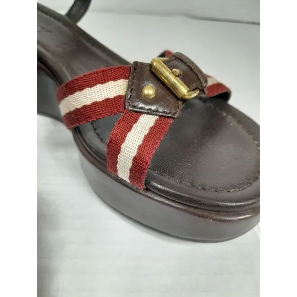 Bally Women's Wedge Platform Sandals, Brown Sz 7‎ Made In Italy