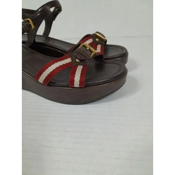Bally Women's Wedge Platform Sandals, Brown Sz 7‎ Made In Italy